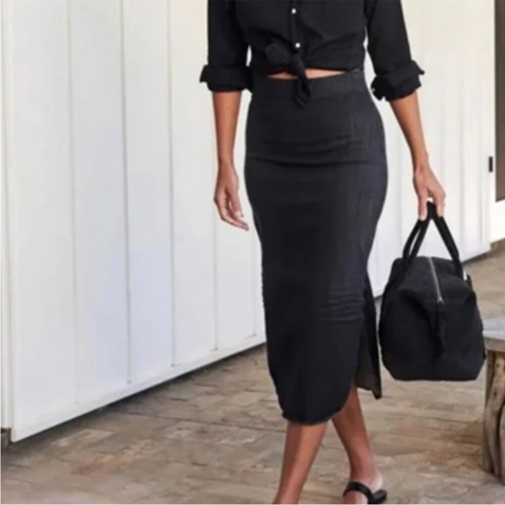 Frank & Eileen Black Midi Pencil Skirt with Slit
